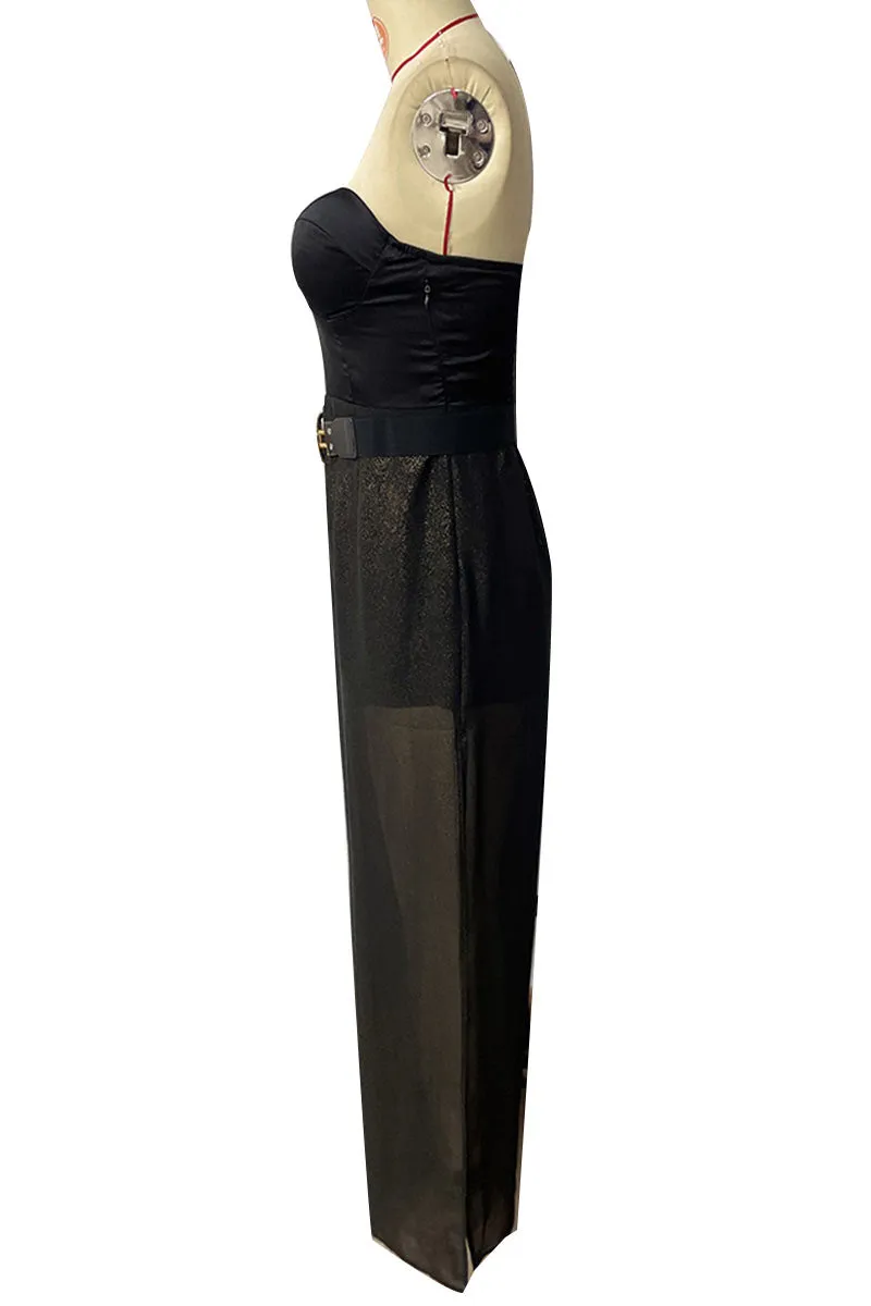 JK0507 Mesh Wide Leg Jumpsuits