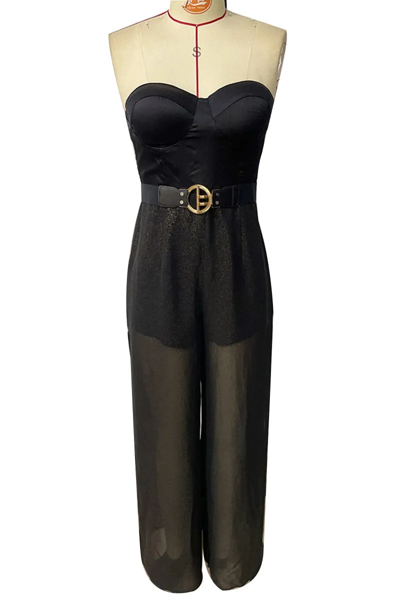 JK0507 Mesh Wide Leg Jumpsuits