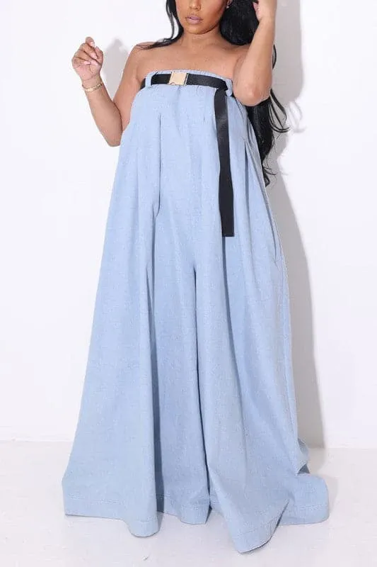 JZ415 Strapless Wide Leg Jumpsuits