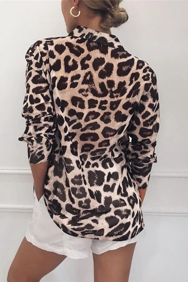 Leopard Print V-neck Long Sleeve Chiffon Jacket