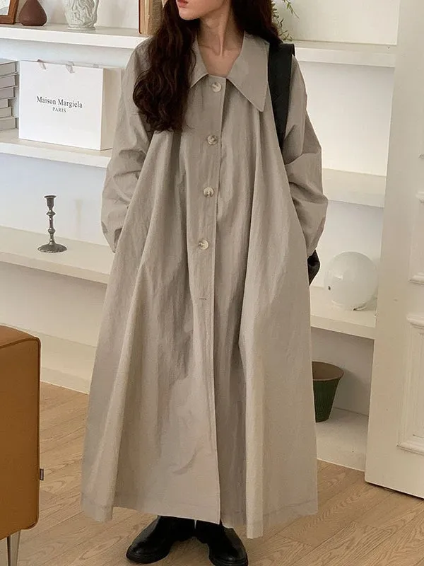 Loose Lapel Single-breasted Shirt Dress Trench Coat
