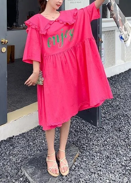 Loose rose Letter clothes For Women Ruffled Batwing Sleeve Dresses