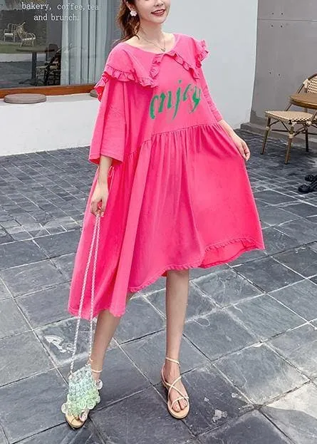 Loose rose Letter clothes For Women Ruffled Batwing Sleeve Dresses