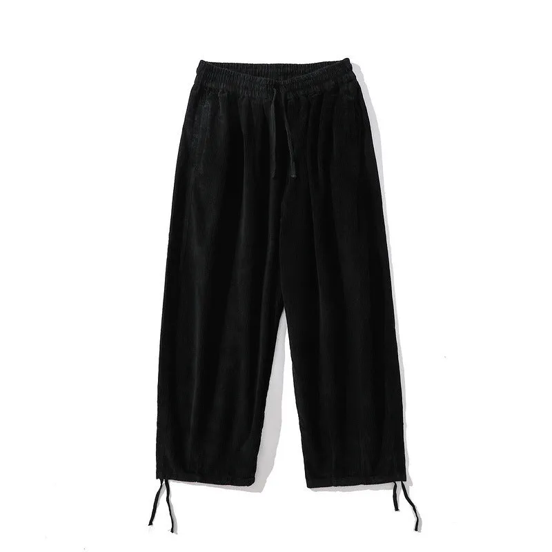Man Fall Outfits Cargo Pants Street Straight Corduroy Casual Pants Loose Elastic Solid Color Simple Overalls Trousers