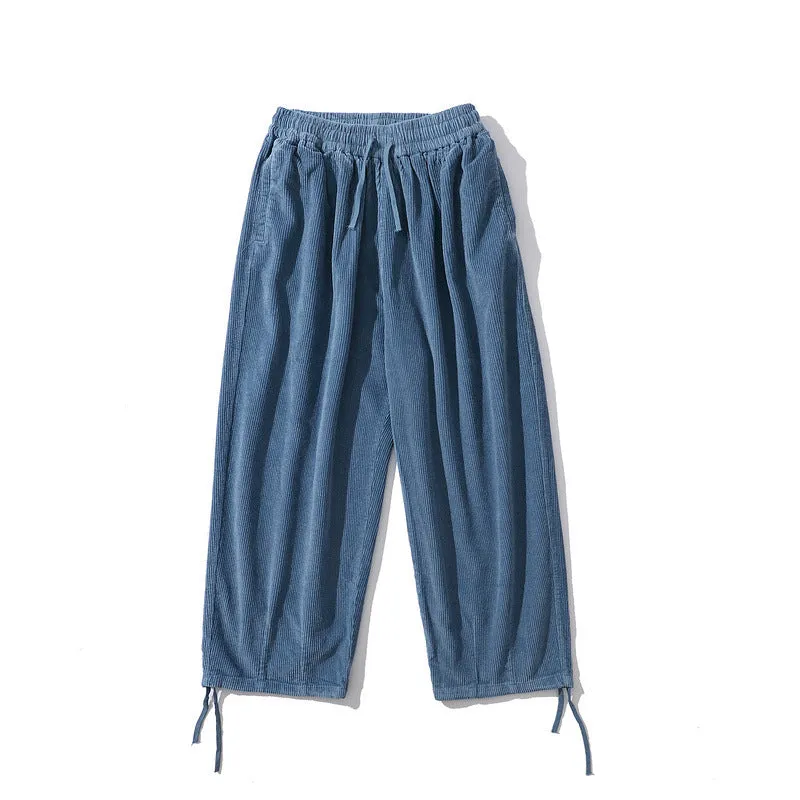 Man Fall Outfits Cargo Pants Street Straight Corduroy Casual Pants Loose Elastic Solid Color Simple Overalls Trousers