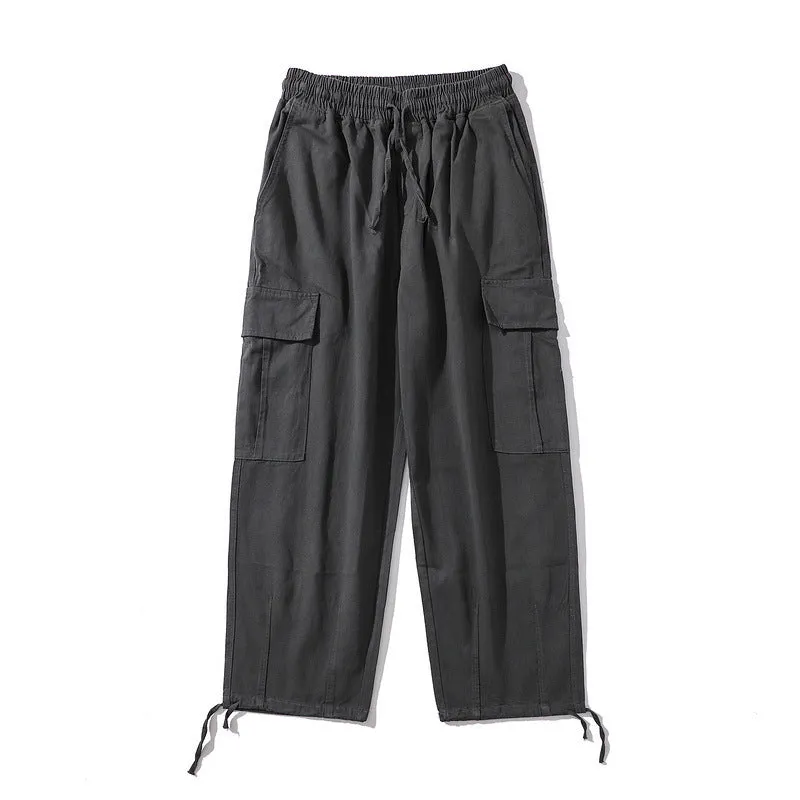 Man Fall Outfits Cargo Pants Street Straight Corduroy Casual Pants Loose Elastic Solid Color Simple Overalls Trousers