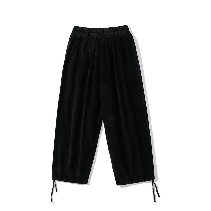 Man Fall Outfits Cargo Pants Street Straight Corduroy Casual Pants Loose Elastic Solid Color Simple Overalls Trousers