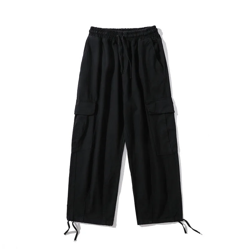 Man Fall Outfits Cargo Pants Street Straight Corduroy Casual Pants Loose Elastic Solid Color Simple Overalls Trousers