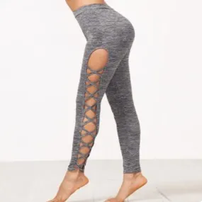 New Women Sexy Pencil Pants Leggings Hollow Out  High Waist  Fitness Workout Running Leggings Female Elastic Trousers
