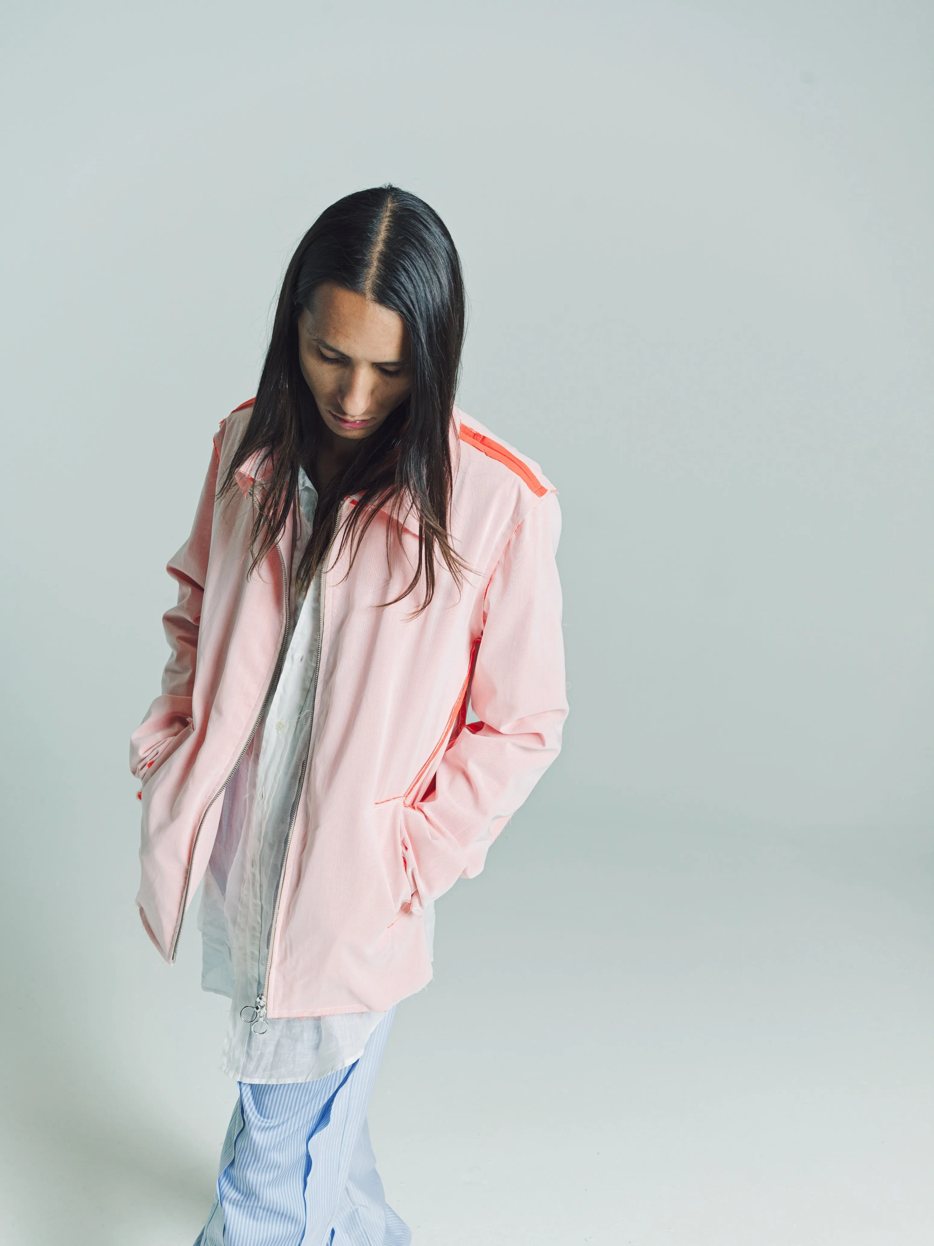 Orange & White Poplin Chiffon Sunset Layered Jacket
