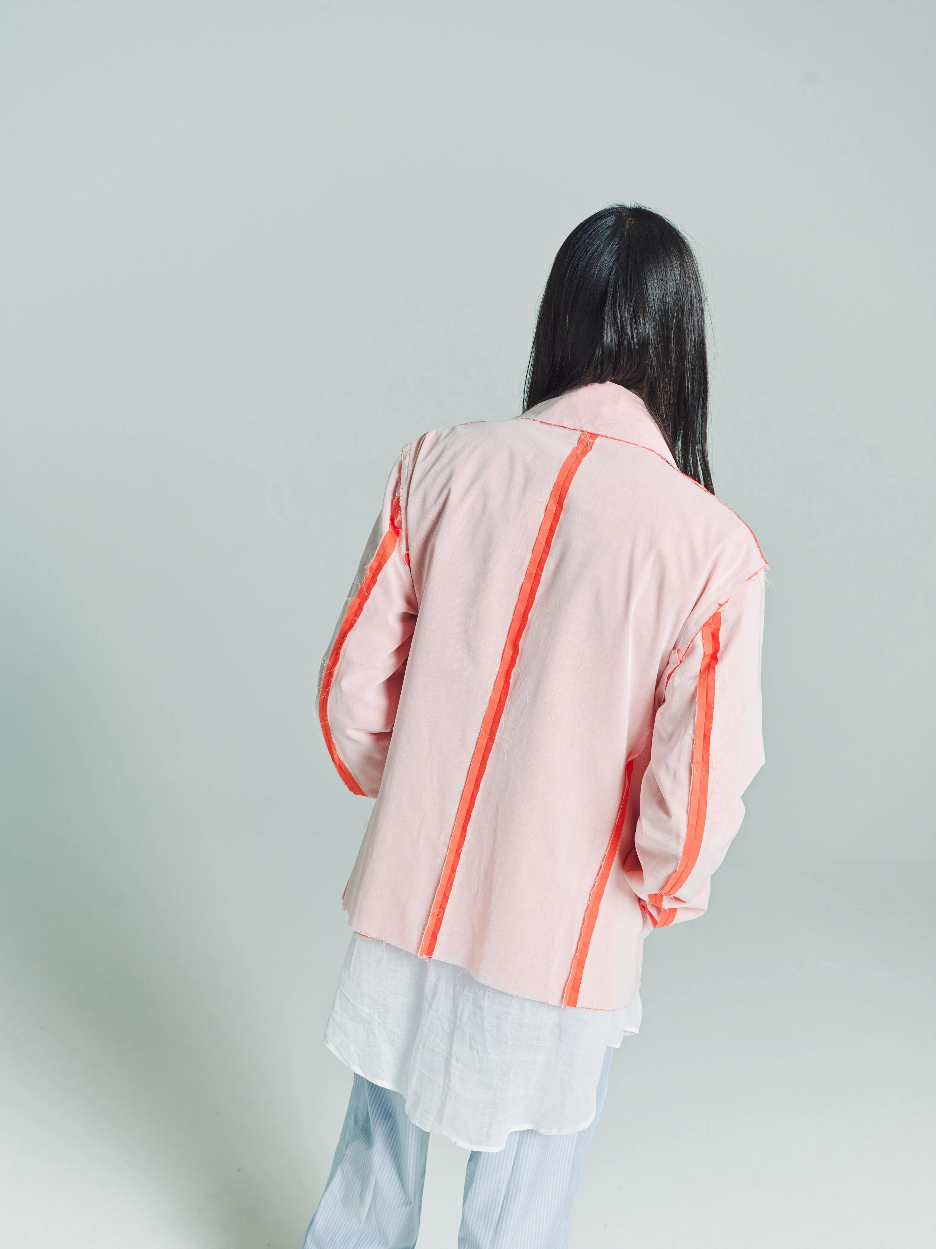 Orange & White Poplin Chiffon Sunset Layered Jacket