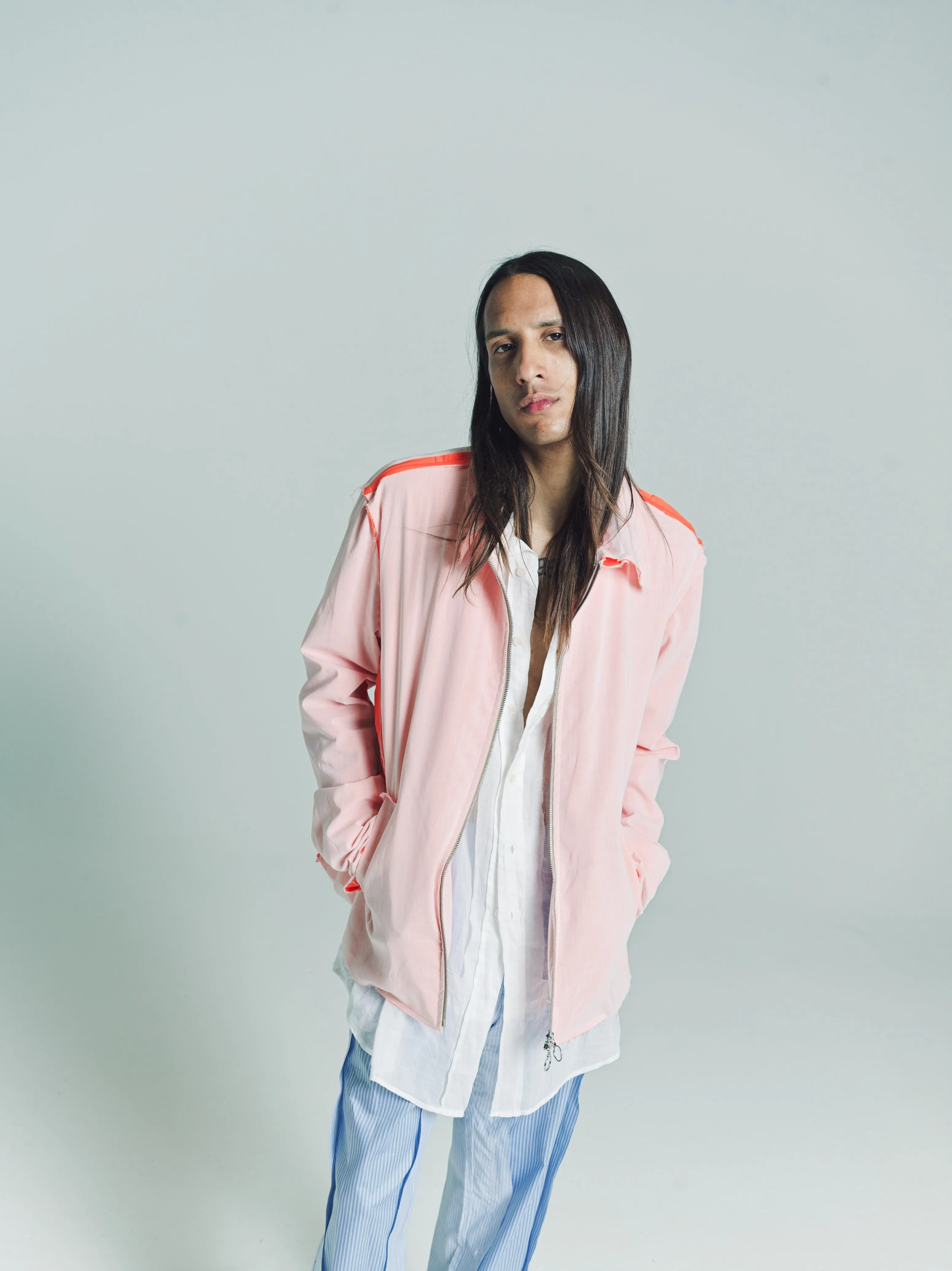 Orange & White Poplin Chiffon Sunset Layered Jacket
