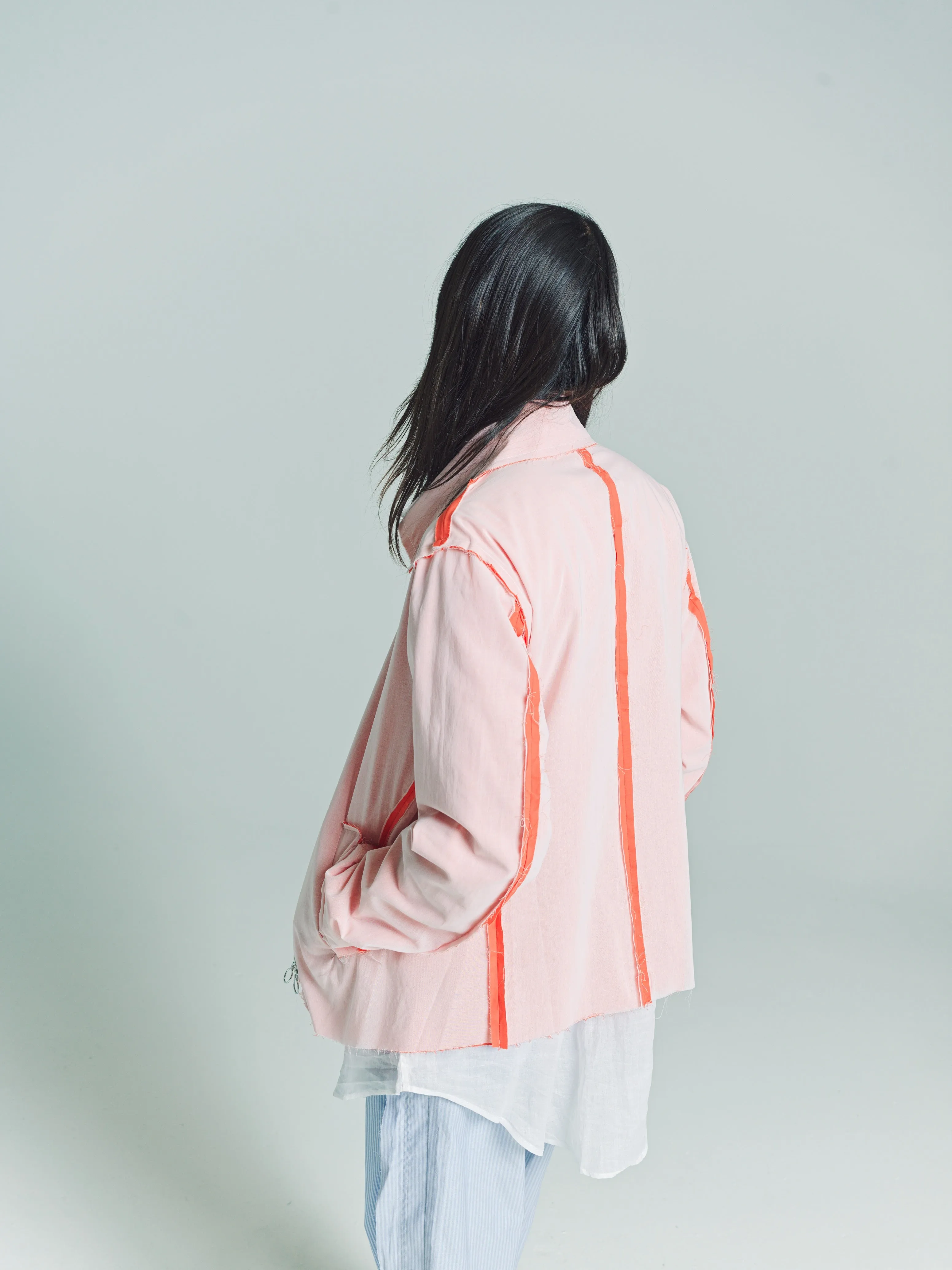 Orange & White Poplin Chiffon Sunset Layered Jacket