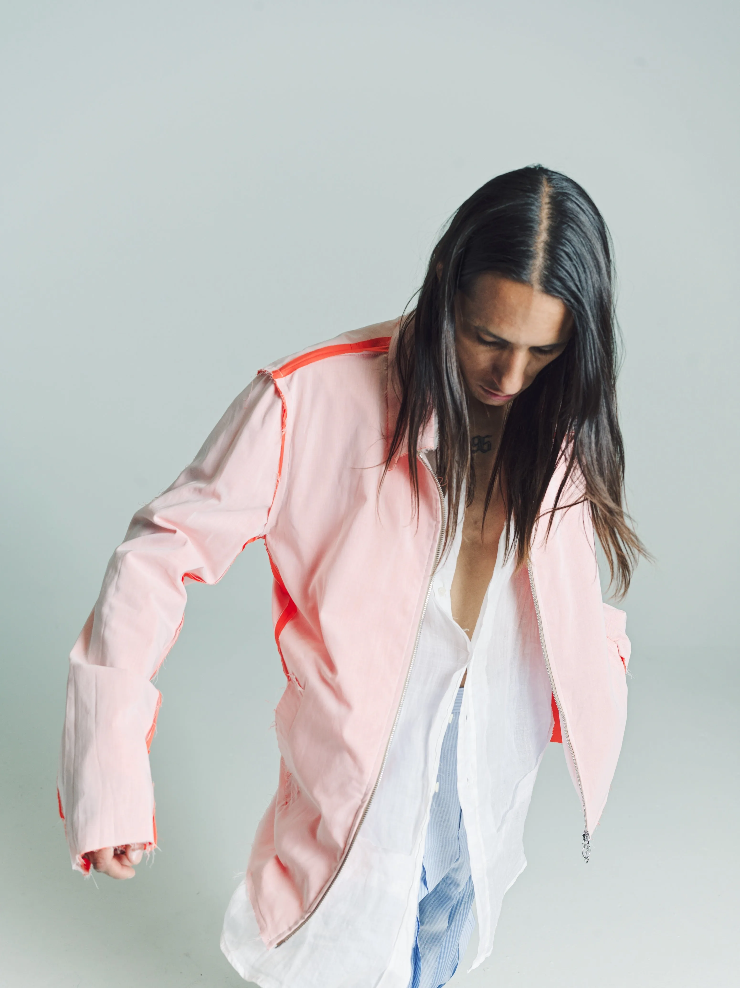 Orange & White Poplin Chiffon Sunset Layered Jacket