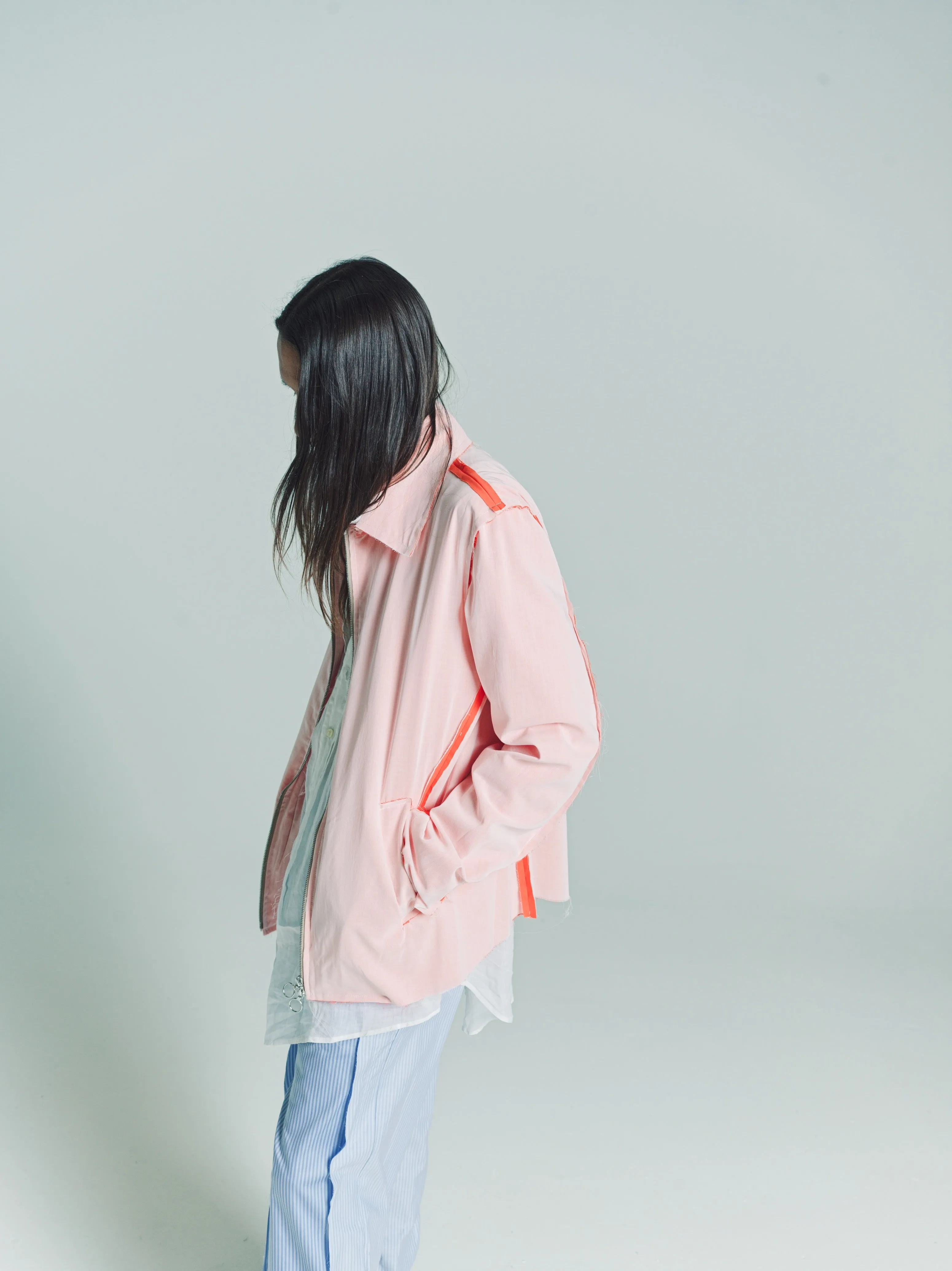 Orange & White Poplin Chiffon Sunset Layered Jacket