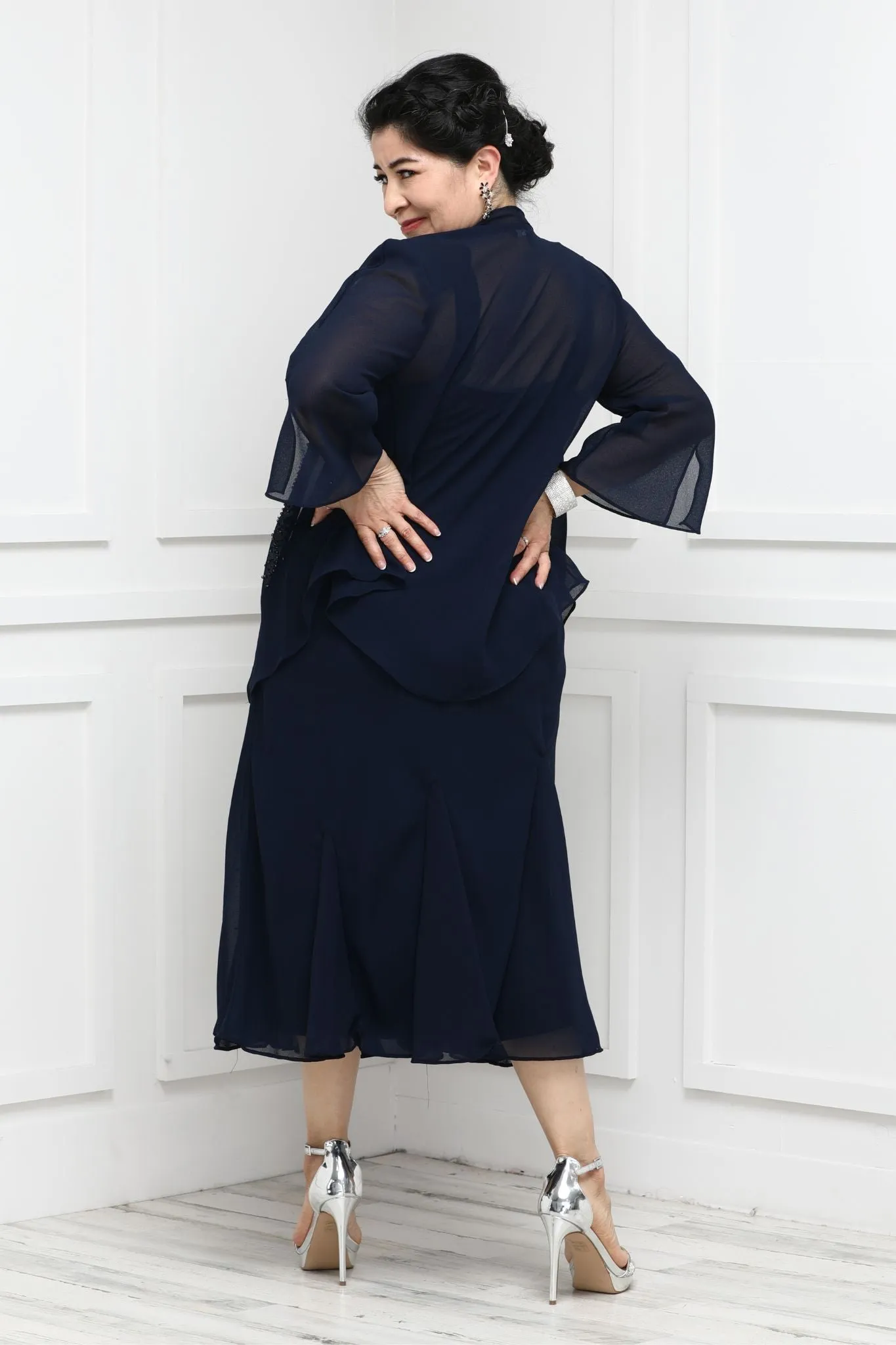 Petite Women's Beaded Chiffon Jacket Dress - Mother of The Bride Dress