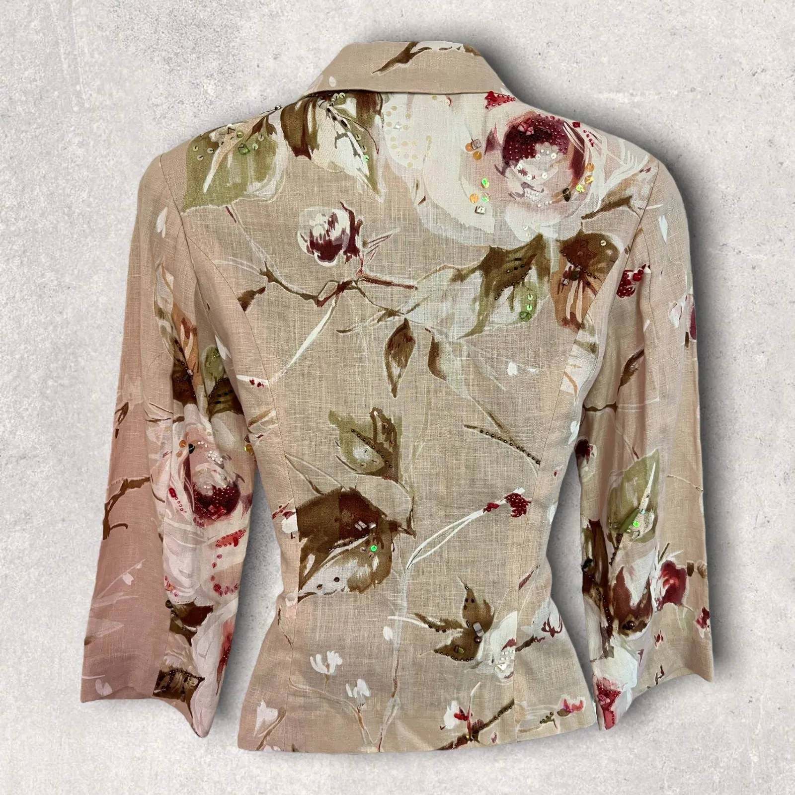 Renato Nucci Floral Cream Linen Beaded Summer Jacket UK 8 US 4 EU 36