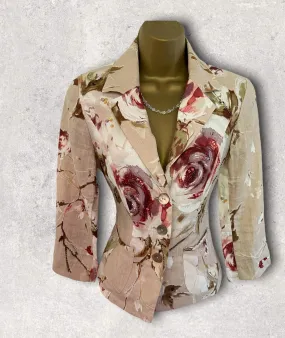 Renato Nucci Floral Cream Linen Beaded Summer Jacket UK 8 US 4 EU 36