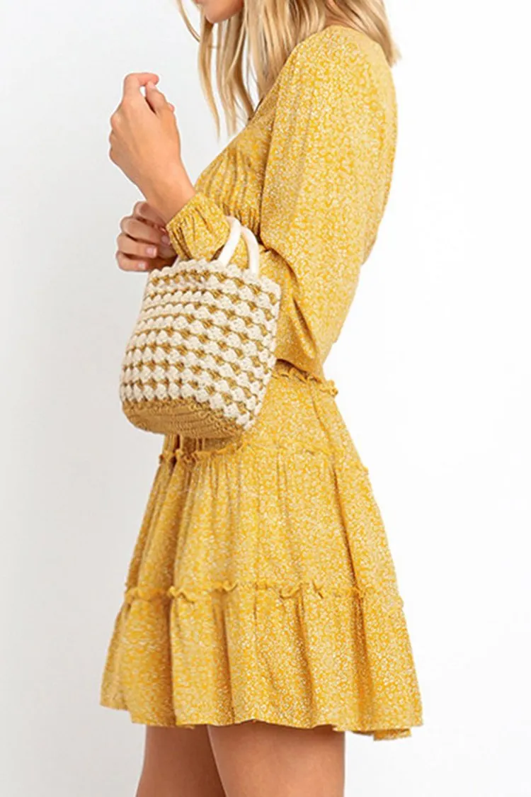 Ruffled Ditzy Print Short Dress