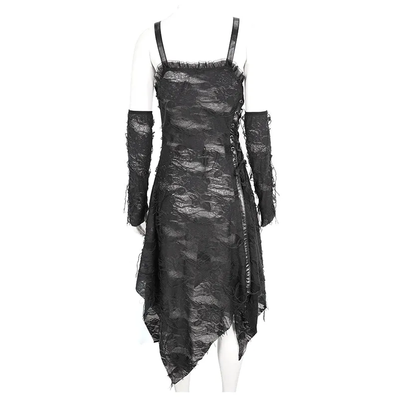 SKT190 Punk ripped knitted belted slip dress