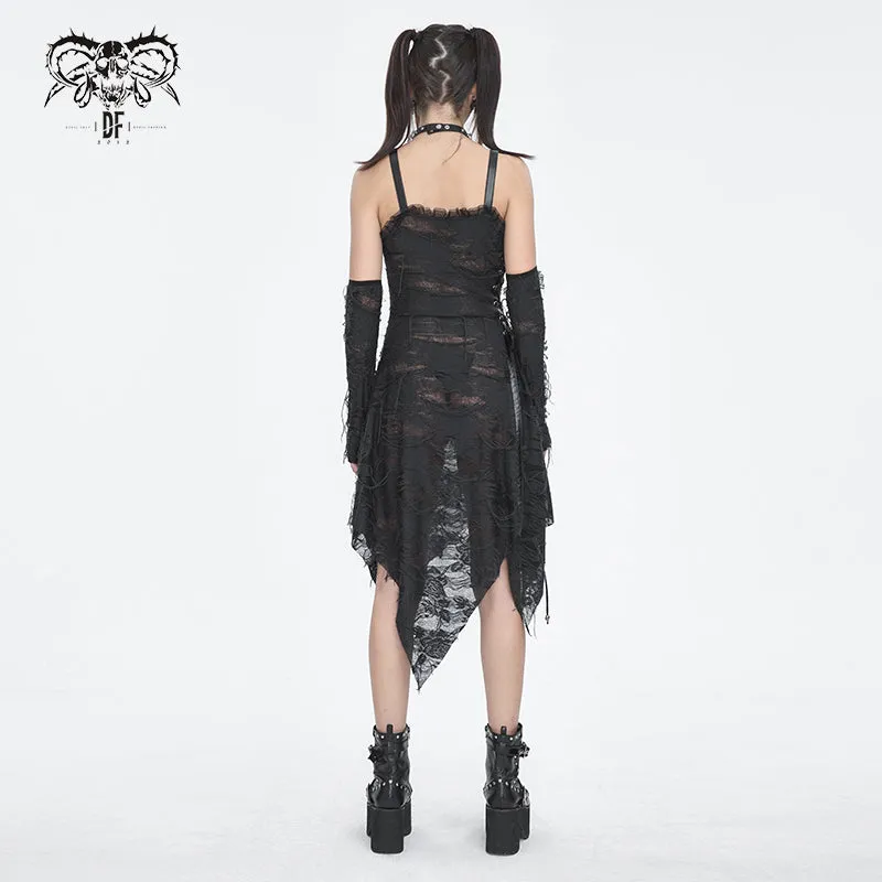 SKT190 Punk ripped knitted belted slip dress