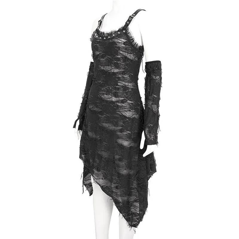 SKT190 Punk ripped knitted belted slip dress