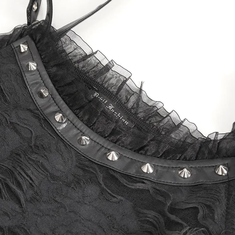 SKT190 Punk ripped knitted belted slip dress