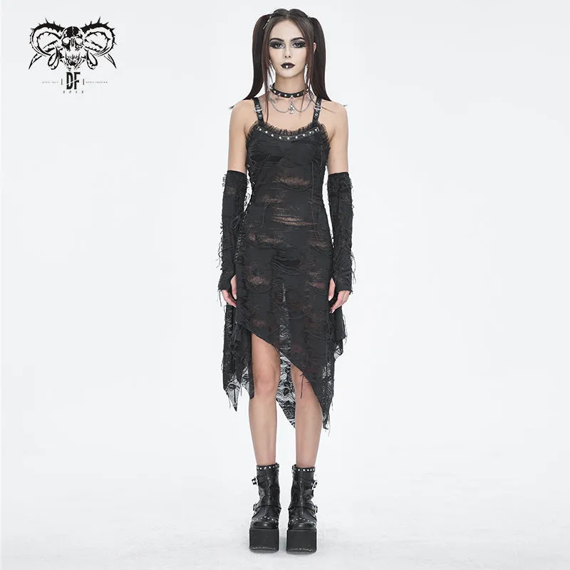 SKT190 Punk ripped knitted belted slip dress