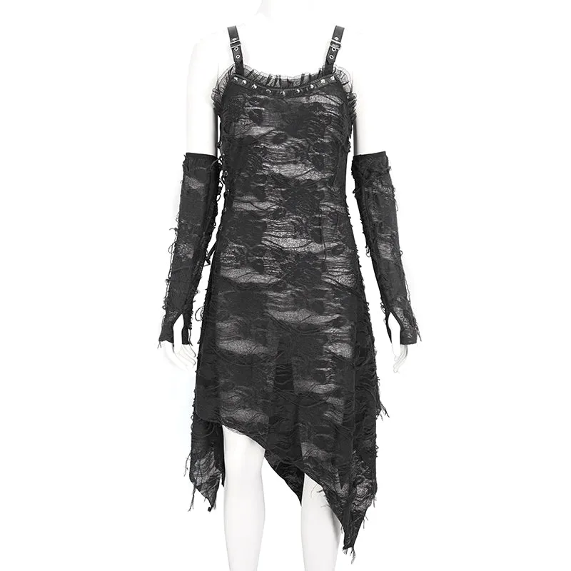 SKT190 Punk ripped knitted belted slip dress