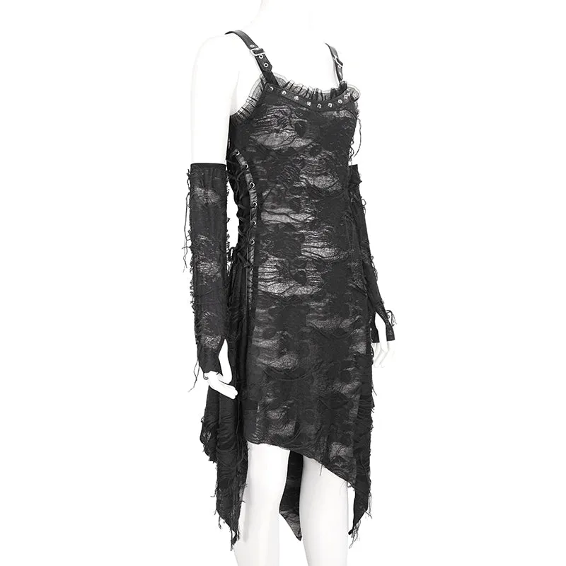 SKT190 Punk ripped knitted belted slip dress