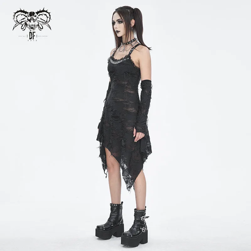 SKT190 Punk ripped knitted belted slip dress