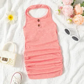 Toddler Girl Pink Halter Neck Sleeveless Ruched Bodycon Dress