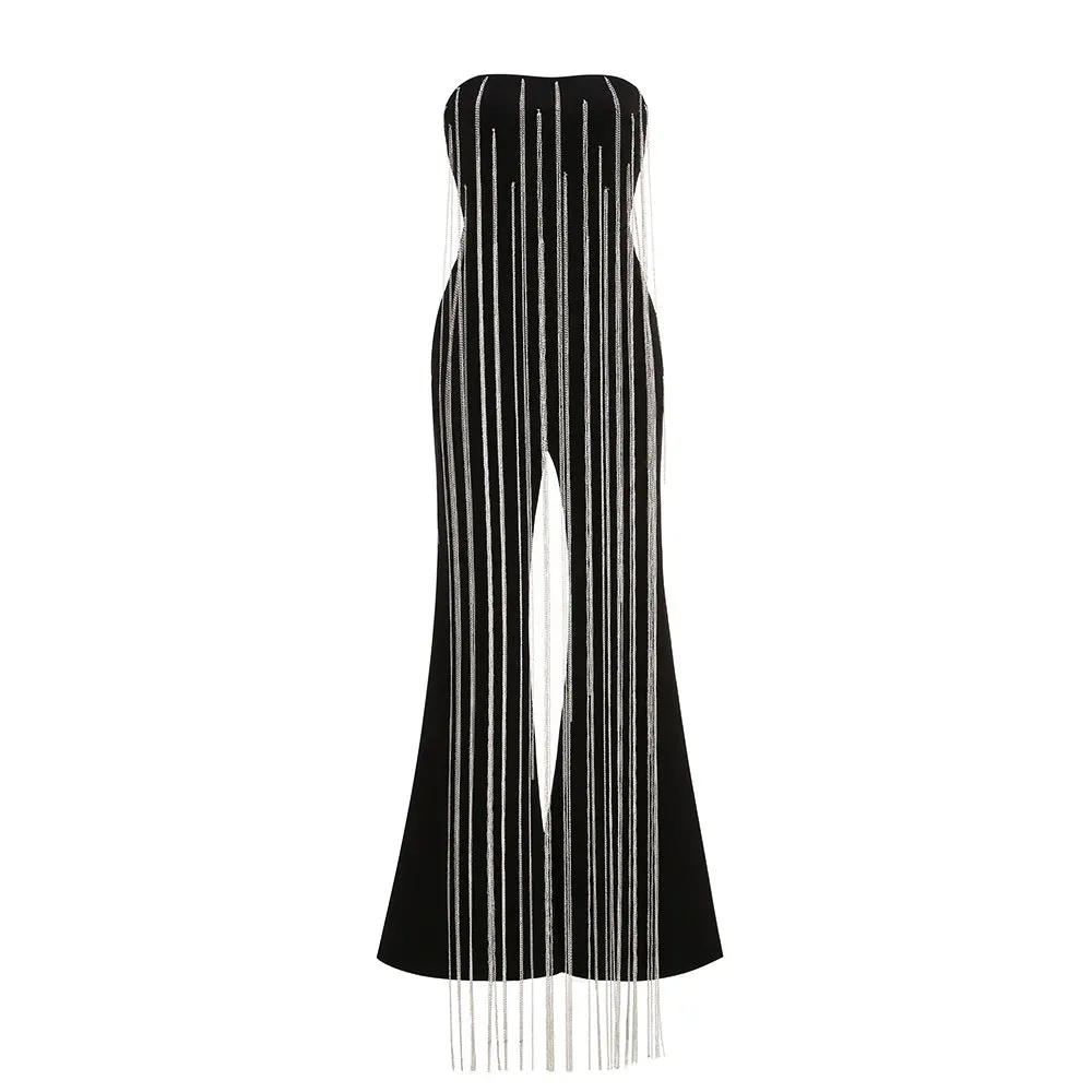 Trend4us Women's Tassel Chains Strapless Jumpsuit