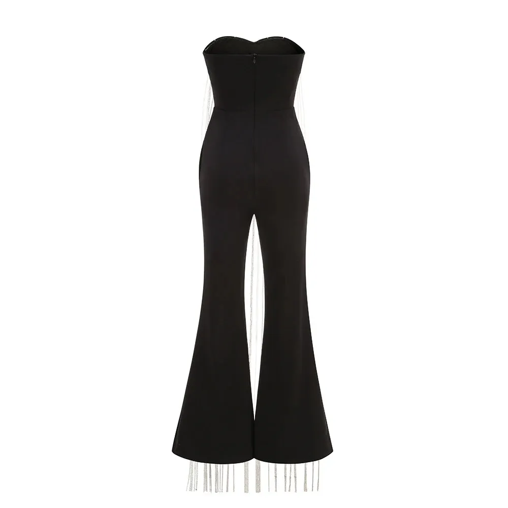 Trend4us Women's Tassel Chains Strapless Jumpsuit