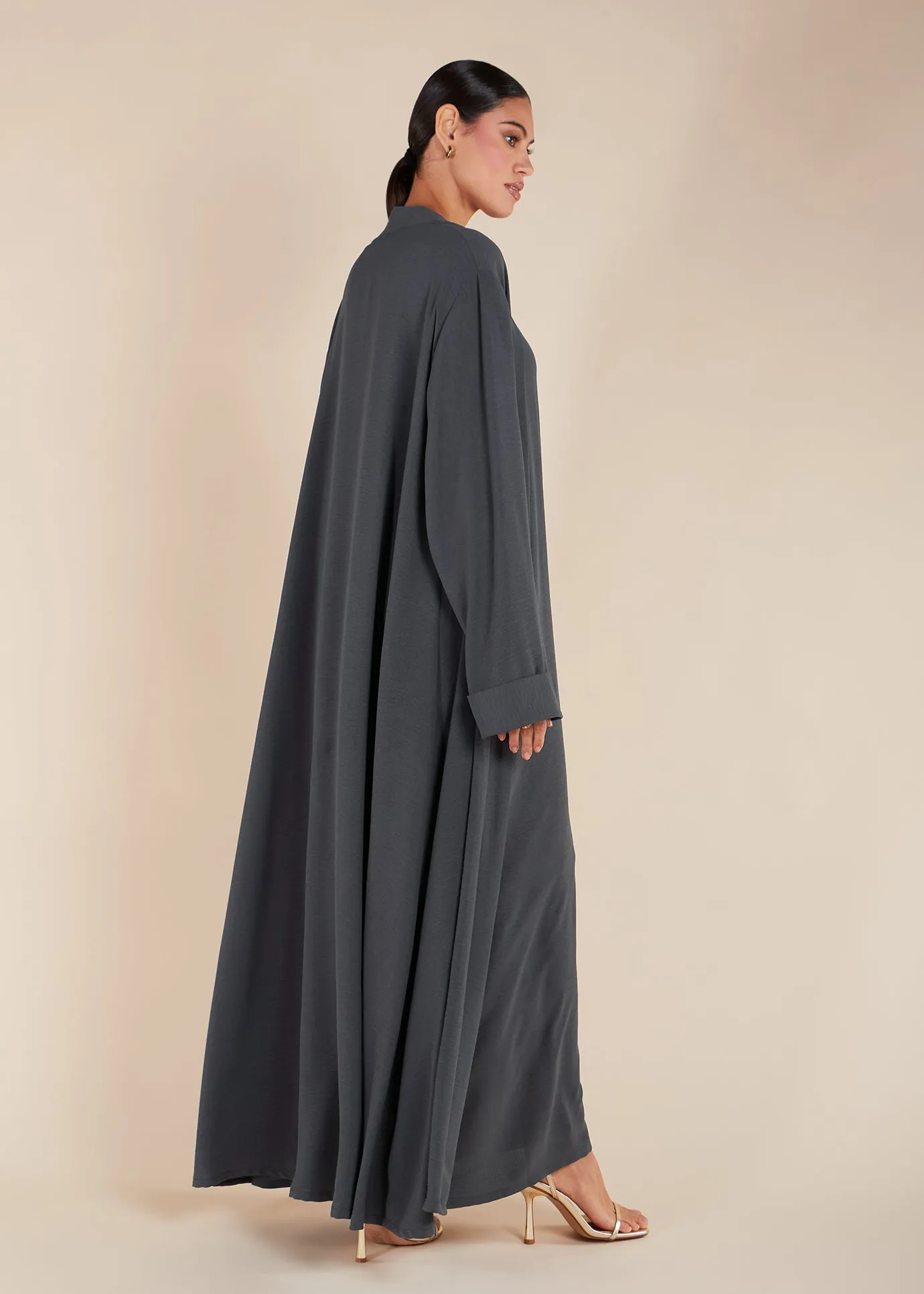 Two Piece Open Abaya with Slip Grey