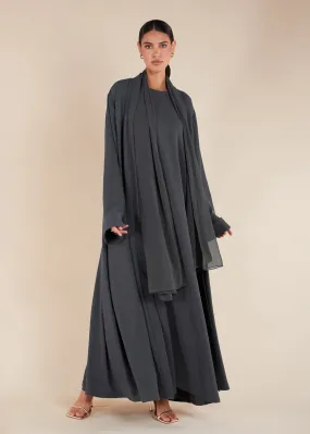 Two Piece Open Abaya with Slip Grey