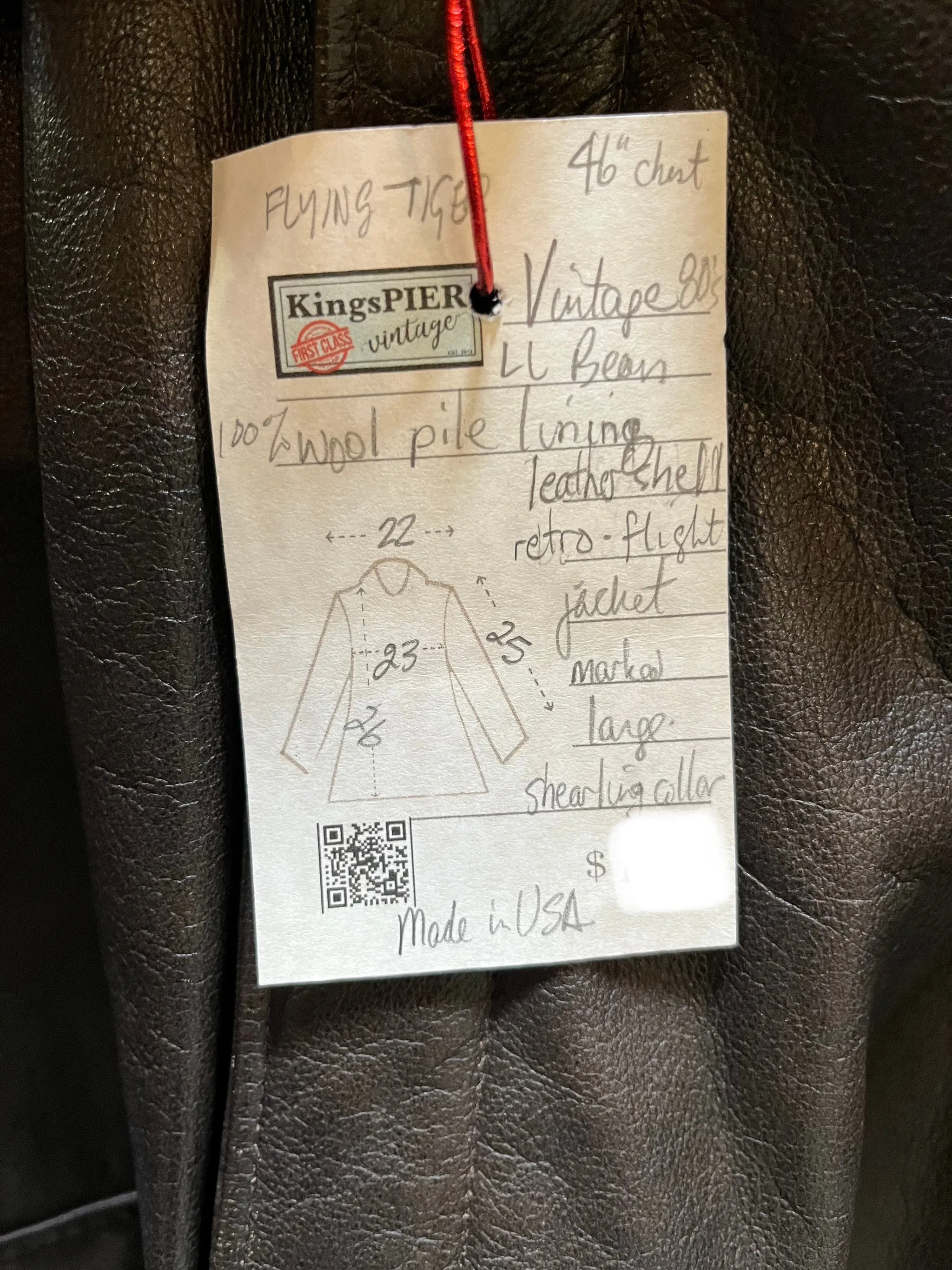 Vintage 80’s Flying Tiger LL Bean Brown Leather Retro Flight Jacket, Made in USA, Size LargeSOLD