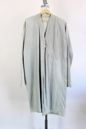 Vintage Long Oriental Shirt Or Jacket In Gray Green Linen