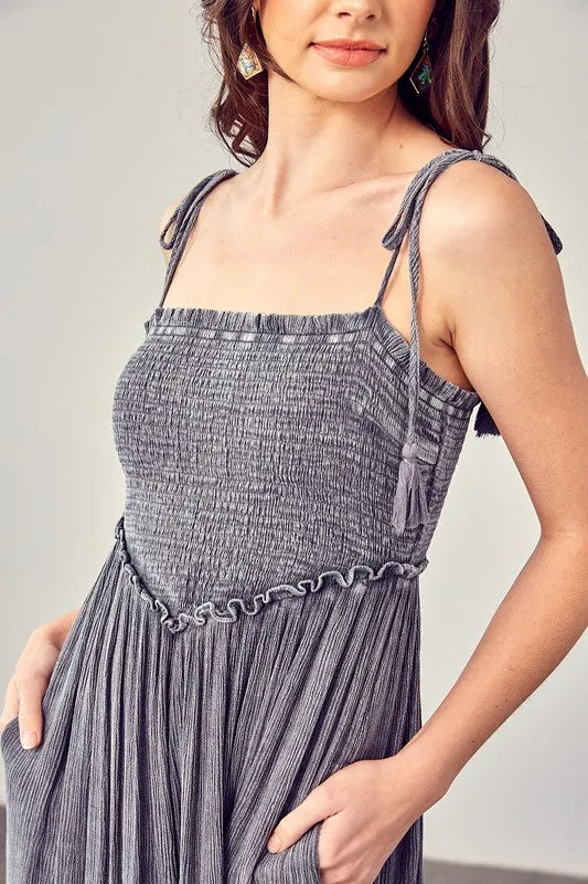 Washed Knit Charcoal Strapless Jumpsuits