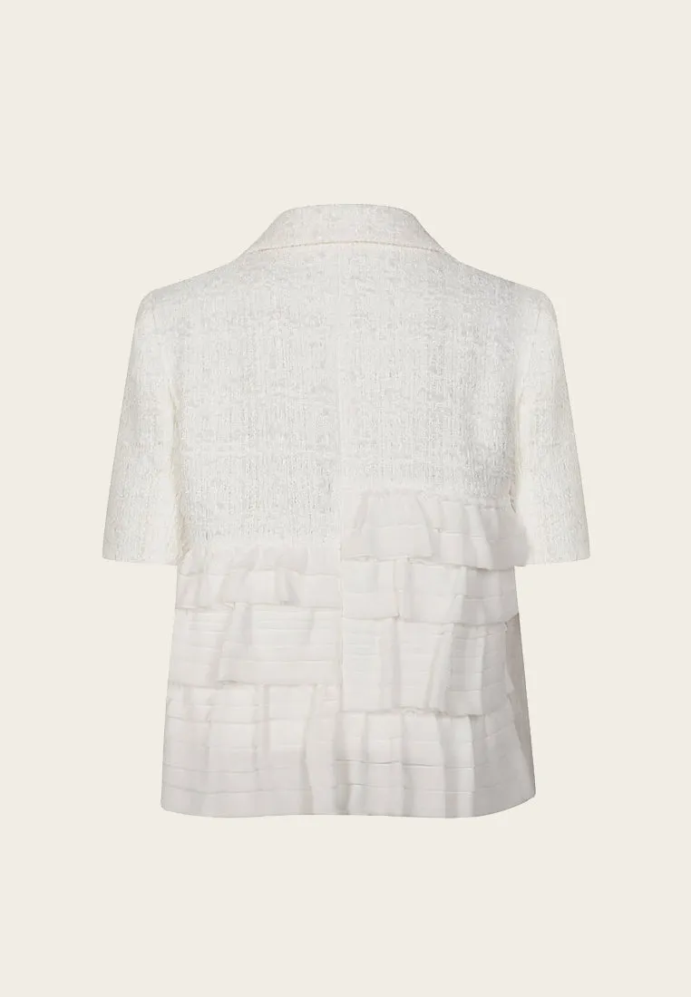 White Patchwork Rhinestone Embellished Tweed Chiffon Jacket