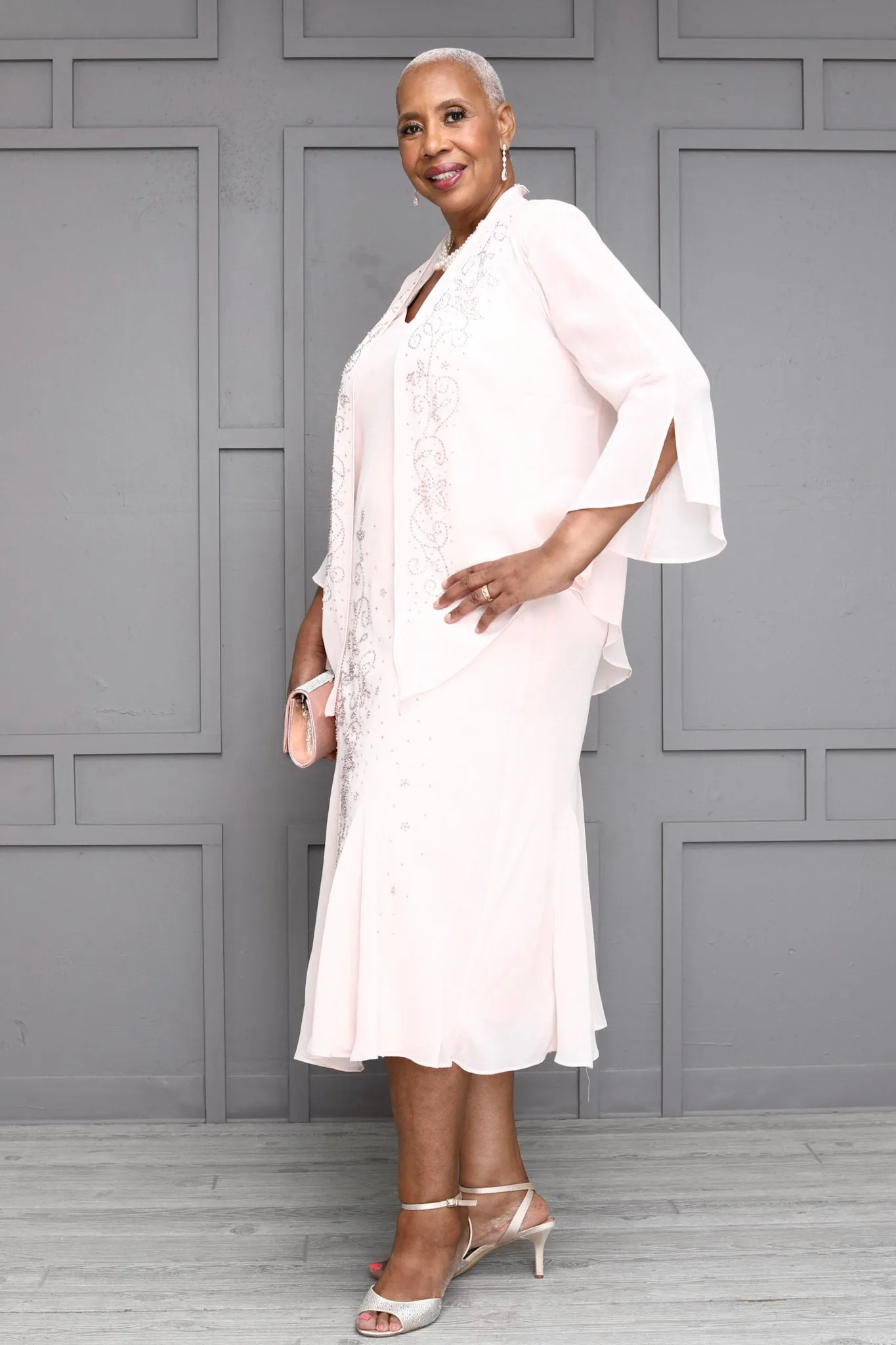 Women's Beaded Chiffon Jacket Dress - Mother of The Bride Dress