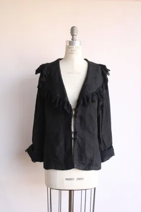 Womens Black Linen Jacket, Lace Trim, One Size, Victorian Cottage Core Goth