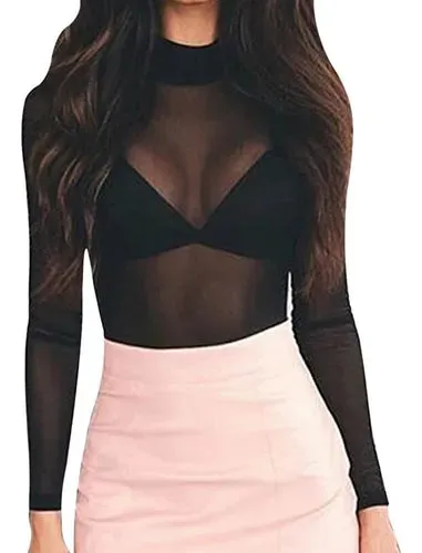 Women's mesh turtleneck T-shirt.